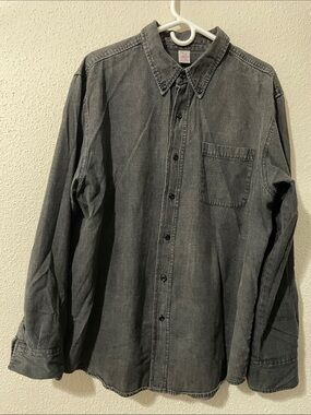 Men's Washed Black Casual Button-Down Shirt